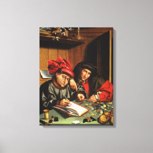 The Money Lenders (oil on oak panel) Canvas Print