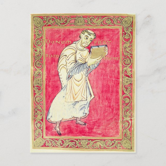 The monk Ruodprehet presenting his book Postcard (Front)