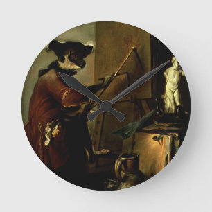 The Monkey Painter, 1740 (oil on canvas) Round Clock