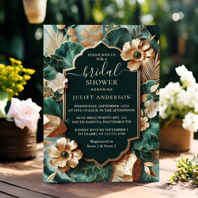 The Monstera Emerald Green And Gold Bridal Shower Invitation (Creator Uploaded)