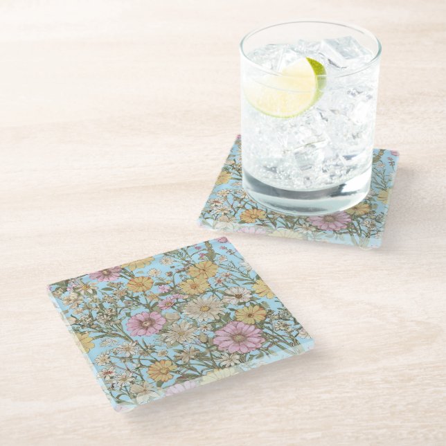 The mood of spring with bright flowers glass coaster (Angled)