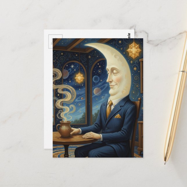 The Moon Goes For a Coffee Postcard (Front/Back In Situ)