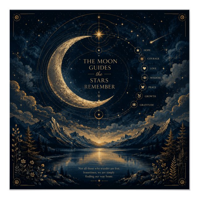 The Moon Guides | Celestial Moon & Stars Art Poster (Front)