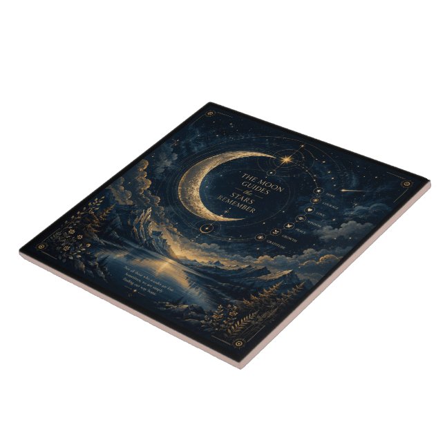 The Moon Guides | Celestial Moon & Stars Art Tile (Side)