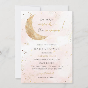 the Moon Pink Star Baby Shower Invitation