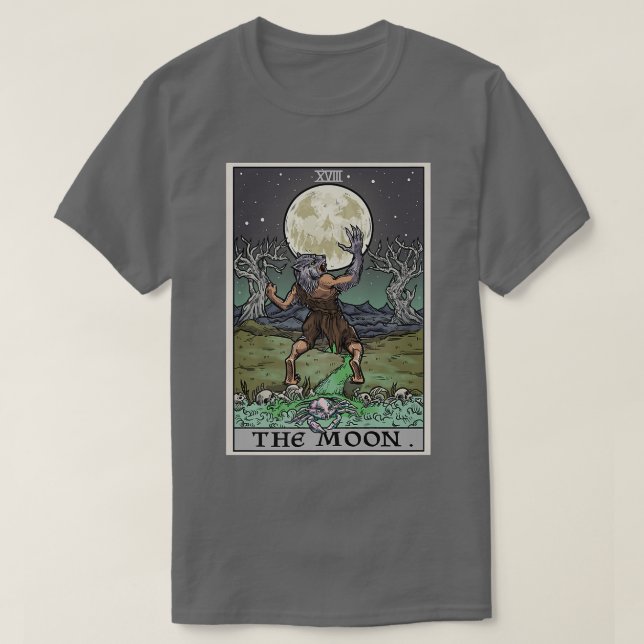 The Moon Tarot Card Gothic Halloween Werewolf Spoo T-Shirt (Design Front)