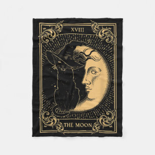 The Moon Tarot Xvii Inspired Black Cat Witch Hat H Fleece Blanket