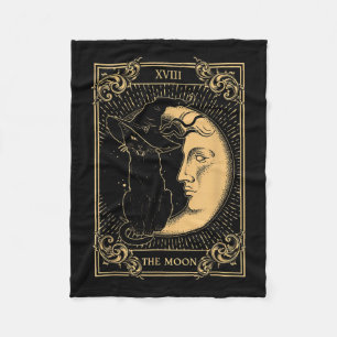 The Moon Tarot Xvii Inspired Black Cat Witch Hat H Fleece Blanket