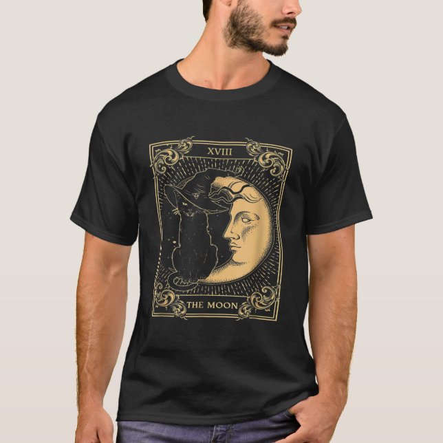 The Moon Tarot XVII Inspired Black Cat Witch Hat H T-Shirt (Front)