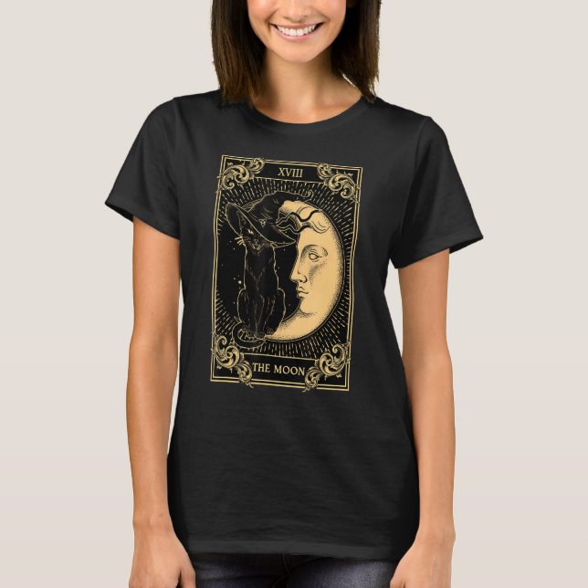 The Moon Tarot Xvii Inspired Black Cat Witch Hat O T-Shirt (Front)