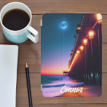 The Moonlit Pier Personalised   iPad Air Cover<br><div class="desc">Beautiful ipad case for beach lovers features a pier with lit lampposts and a glowing full moon at dusk.  Design created using AI software.  Personalise with name or monogram</div>