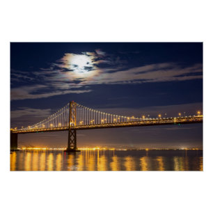 The moonrise tonight over the Bay Bridge Poster