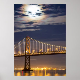The moonrise tonight over the Bay Bridge Poster