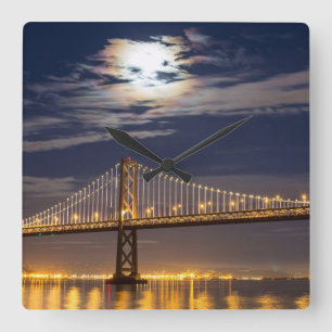 The moonrise tonight over the Bay Bridge Square Wall Clock