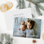the more the merrier birth announcement card<br><div class="desc">Holiday birth announcement card,  white script design with a lovely newborn baby photo,  the image and text detail of this card can be personalised.</div>