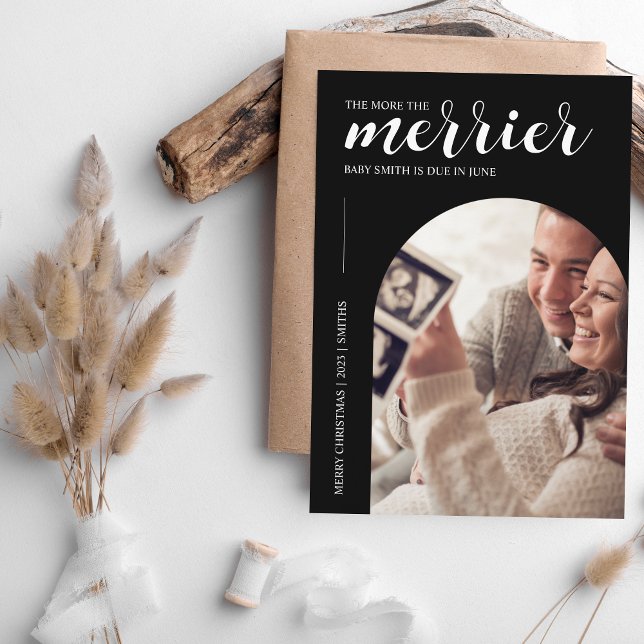 The More the Merrier Black Christmas Pregnancy Holiday Card (Creator Uploaded)