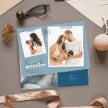 The More The Merrier Blue Birth Announcement Photo<br><div class="desc">A modern holiday card as a birth announcement for a boy in blue with a simple minimal message "The more the merrier" includes templates for 2 photos on the front and 1 on the back Personalise with your names, short message on the front, and on the back baby stats. *...</div>