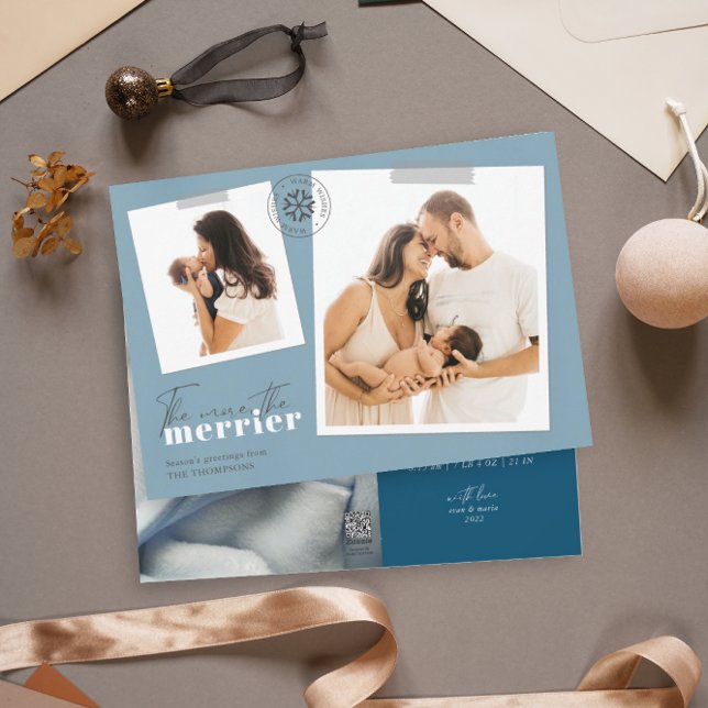 The More The Merrier Blue Birth Announcement Photo (Creator Uploaded)