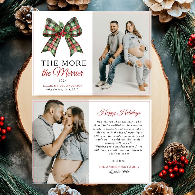 The More The Merrier Bow Christmas Photo Pregnancy Announcement (Creator Uploaded)