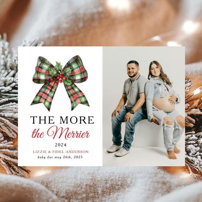 The More The Merrier Bow Christmas Photo Pregnancy Announcement (Creator Uploaded)