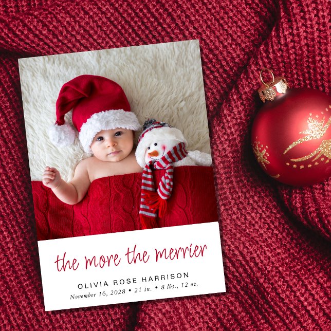 The More The Merrier Christmas 4 Photo Birth Announcement (A fun & unique way to introduce family and friends to your growing family this holiday season)