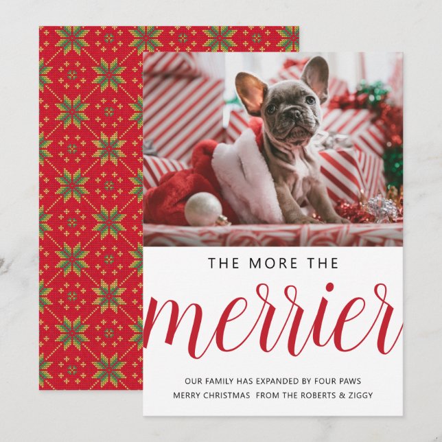 the more the merrier Christmas new pet/dog red Holiday Card (Front/Back)