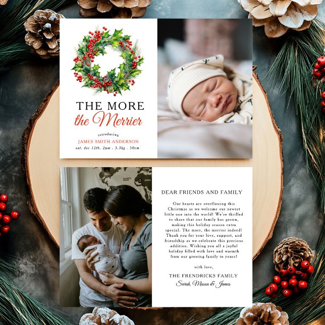 The More The Merrier Christmas Photo Baby Birth Announcement (Creator Uploaded)