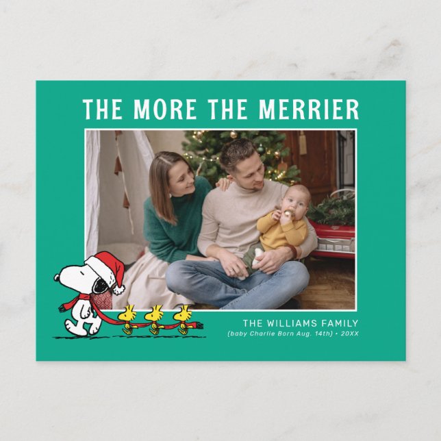 The More The Merrier | Peanuts Christmas New Baby Holiday Postcard (Front)