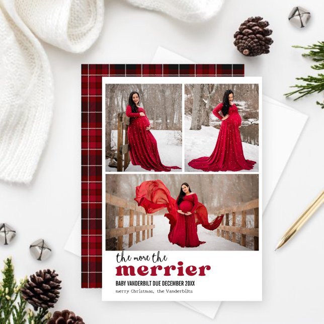 The More The Merrier Photo Pregnancy Announcement (The more the merrier Christmas Pregnancy Announcement holiday card)