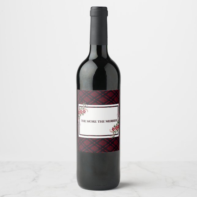 The More The Merrier Red Plaid Wine Label (Front)