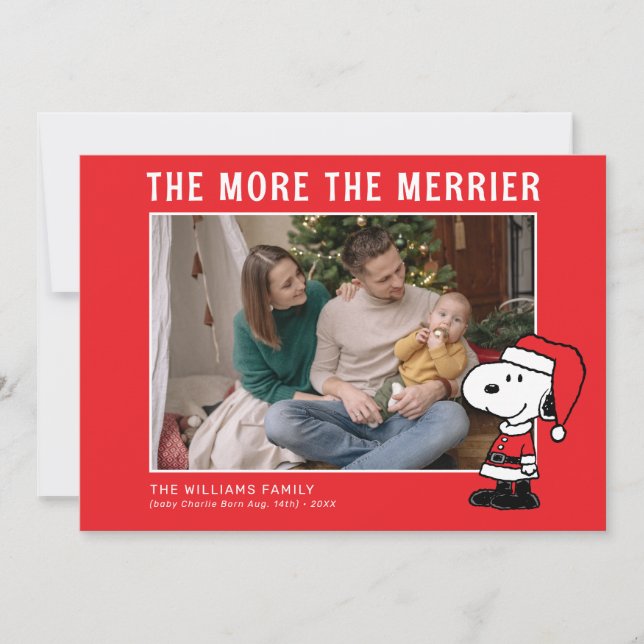 The More The Merrier | Snoopy Christmas New Baby Holiday Card (Front)