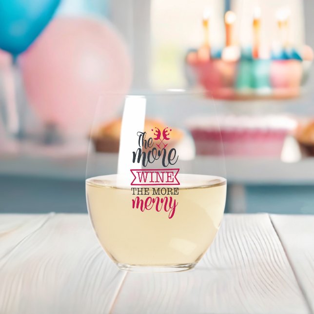 The more wine the more merry stemless wine glass (Insitu (Baby Shower))