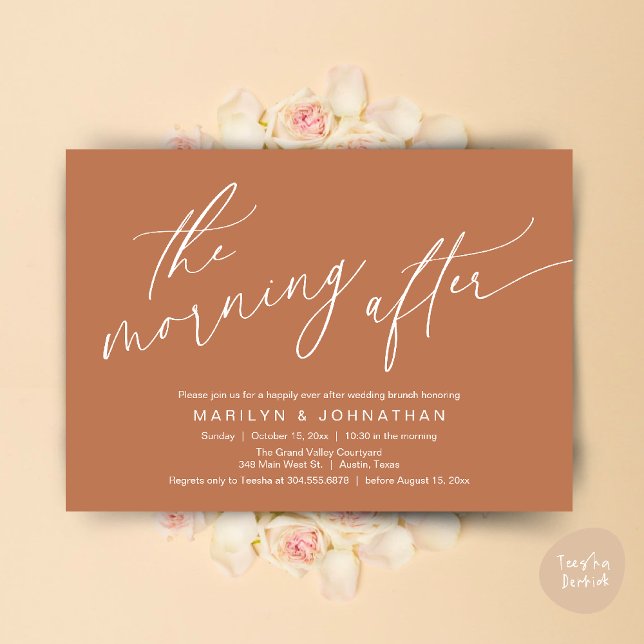The Morning After, Happily Ever After Brunch Invitation (The Morning After, Happily Ever After Brunch Invitation Card PDF in Romantic Aesthetic Copper Brown)