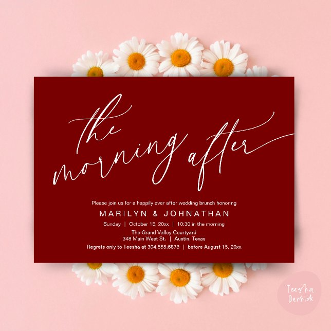 The Morning After, Happily Ever After Brunch Invitation (The Morning After, Happily Ever After Brunch Invites Card PDF Romantic Aesthetic Burgundy Wine Red)