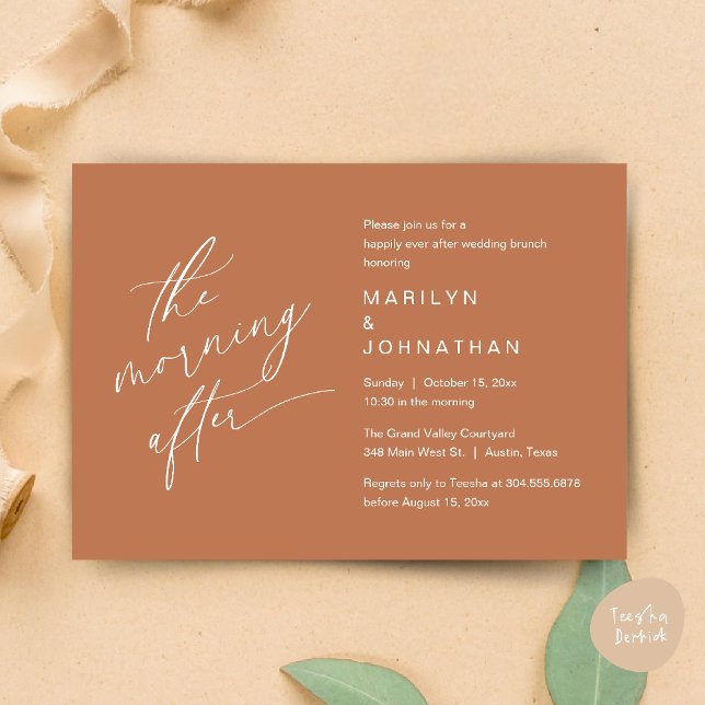 The Morning After, Happily Ever After Brunch Invitation (The Morning After, Happily Ever After Brunch Invitation Card PDF in Romantic Aesthetic Copper Brown)