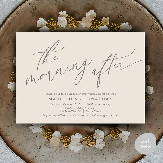 The Morning After, Happily Ever After Brunch Invitation (The Morning After, Happily Ever After Brunch Invitation Card PDF in Romantic Aesthetic Cream Grey)