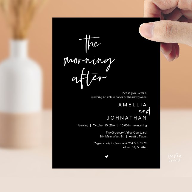 The morning after, Modern Post Wedding Brunch Invitation (The morning after, Modern Post Wedding Brunch celebration  Invitation card in black and white)