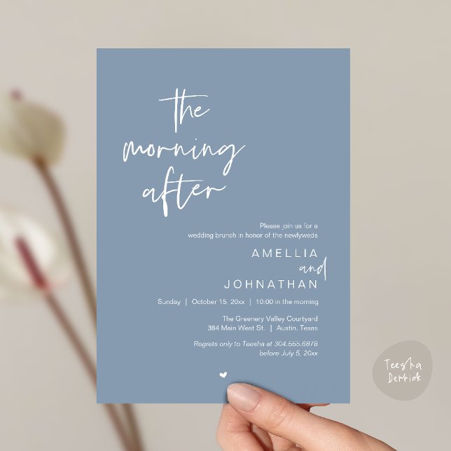 The morning after, Modern Post Wedding Brunch Invitation (The morning after, Modern Post Wedding Brunch celebration  Invitation card in dusty blue)