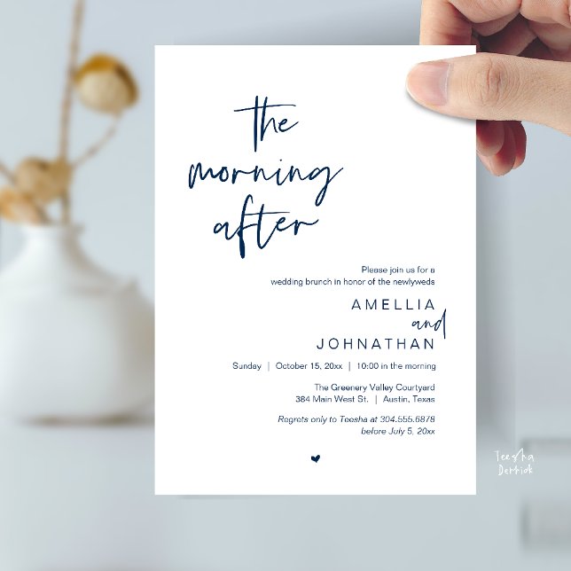 The morning after, Modern Post Wedding Brunch Invitation (The morning after, Modern Post Wedding Brunch celebration  Invitation card in navy blue)