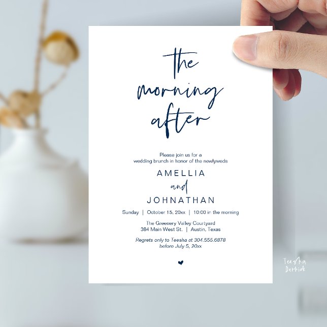 The morning after, Modern Post Wedding Brunch Invitation (The morning after, Modern Post Wedding Brunch celebration  Invitation card in navy blue)