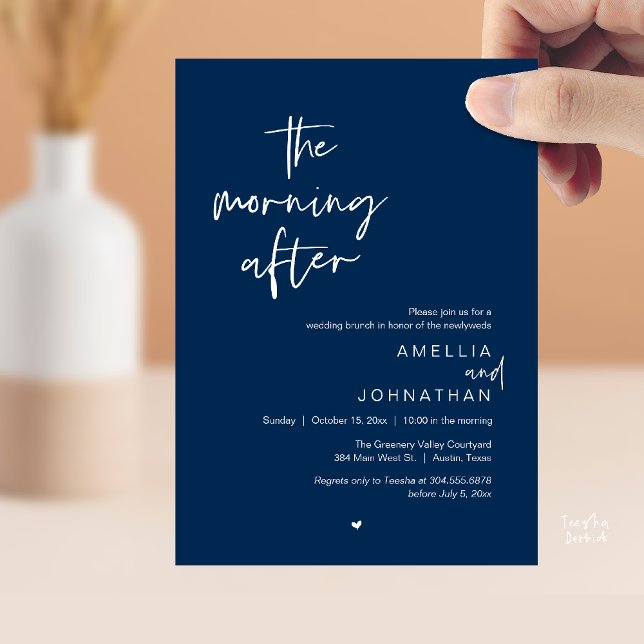 The morning after, Modern Post Wedding Brunch Invitation (The morning after, Modern Post Wedding Brunch celebration  Invitation card in navy blue)