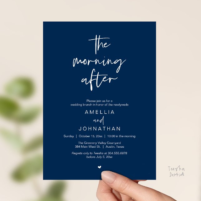 The morning after, Modern Post Wedding Brunch Invitation (The morning after, Modern Post Wedding Brunch celebration  Invitation card in navy blue)