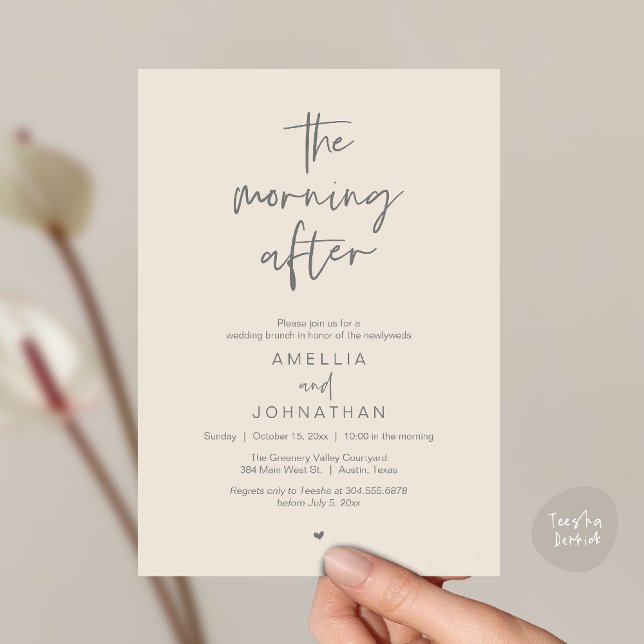 The morning after, Modern Post Wedding Brunch Invitation (The morning after, Modern Post Wedding Brunch celebration  Invitation card in cream grey)