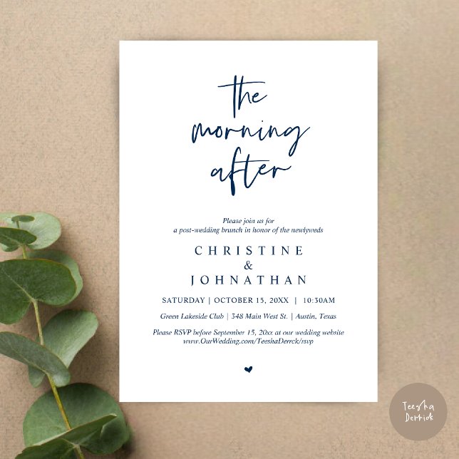 The Morning After, Modern Post Wedding Brunch Invitation (The Morning After, Modern Post wedding brunch invitation card, PDF, in Navy Blue)