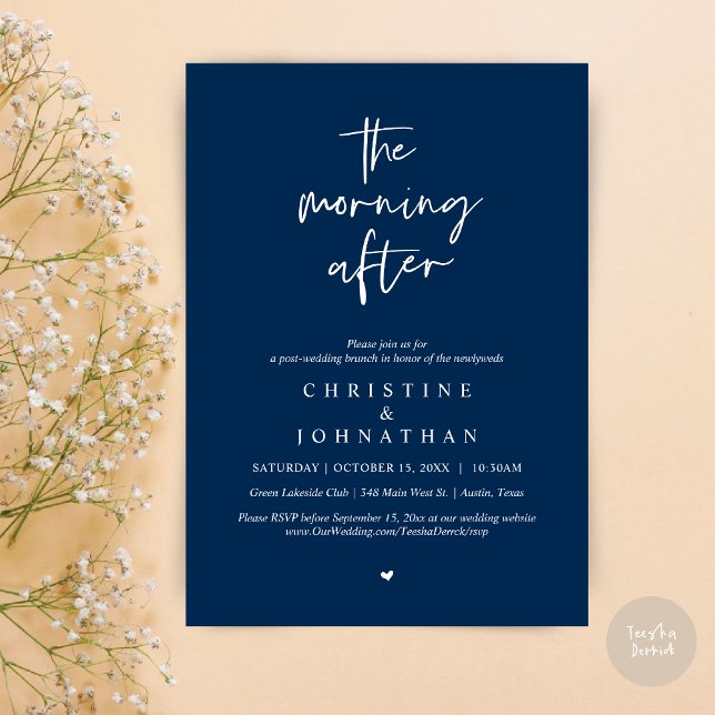 The Morning After, Modern Post Wedding Brunch Invitation (The Morning After, Modern Post wedding brunch invitation card, PDF, in Navy Blue)