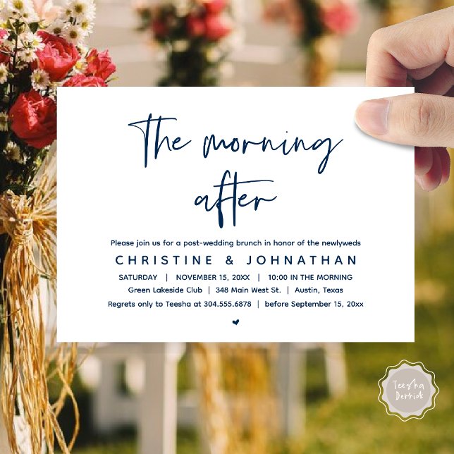 The Morning After, Modern Post Wedding Brunch Invitation (Thanks a brunch, The Morning After, post wedding celebration invitation card, PDF, Navy Blue)