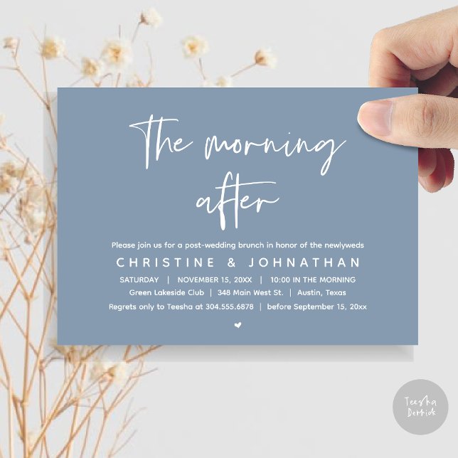 The Morning After, Modern Post Wedding Brunch Invitation (Thanks a brunch, The Morning After, post wedding celebration invitation card, PDF, Dusty Blue)
