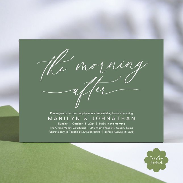 The Morning After Modern Wedding Elopement Brunch Invitation (The Morning After Modern Romantic Post Wedding Elopement Brunch Invitation Card PDF in Sage Green)