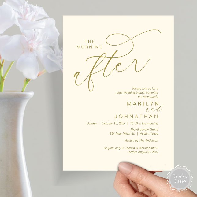The Morning After, Post Wedding Brunch Celebration Invitation (The Morning After, Post Wedding Brunch Appreciate Thank You Invitation Card PDF Yellow Gold)