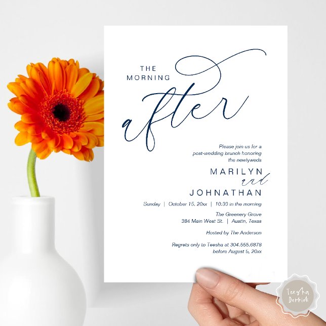 The Morning After, Post Wedding Brunch Celebration Invitation (The Morning After, Post Wedding Brunch Appreciate Thank You Invitation Card PDF Navy Blue)